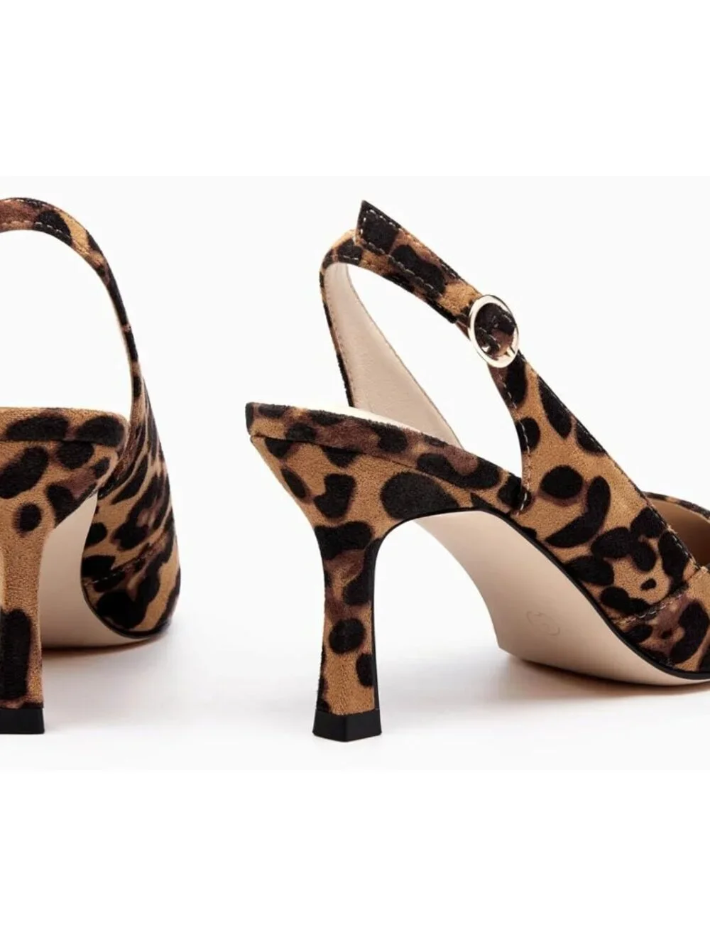 Women's Leopard/suede Slingback Kitten Heels Closed Pointed Toe Pumps Shoes